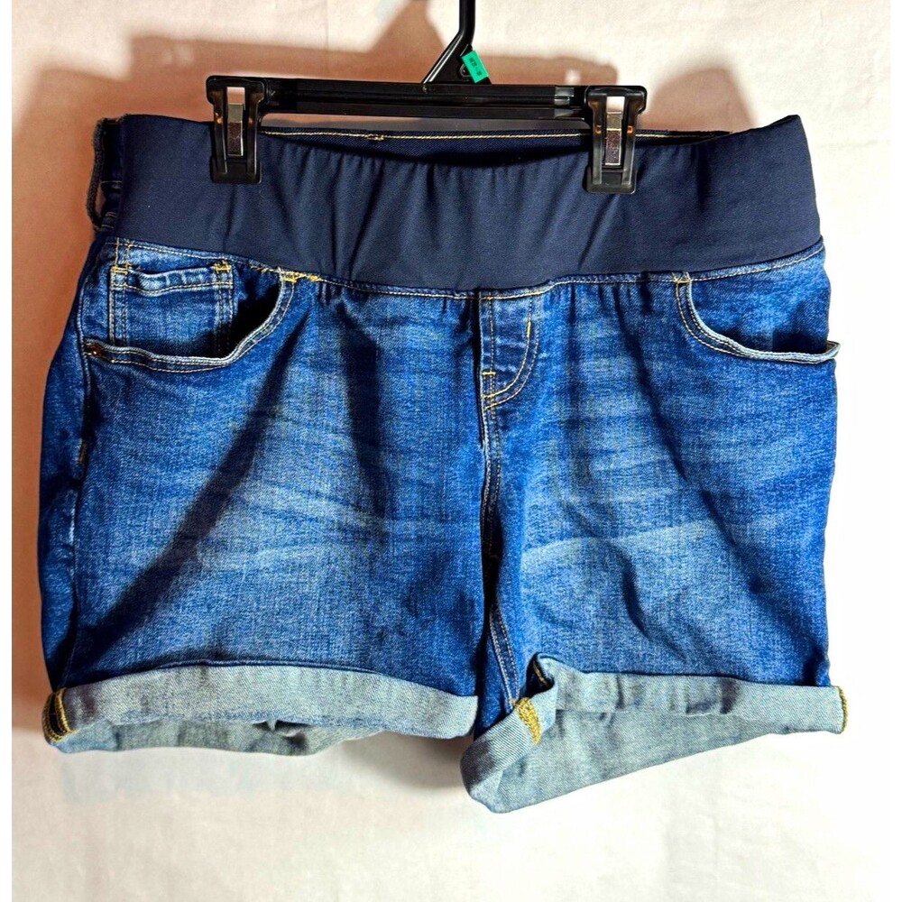 Old Navy Maternity Denim Bermuda Shorts Size 12 Blue Straight Low Rise Stretch